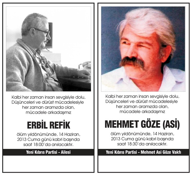 YKP Kurucularından Mehmet ASİ Göze ve Erbil Refik anılıyor YKP Kurucularından Mehmet ASİ Göze ve Erbil Refik anılıyor